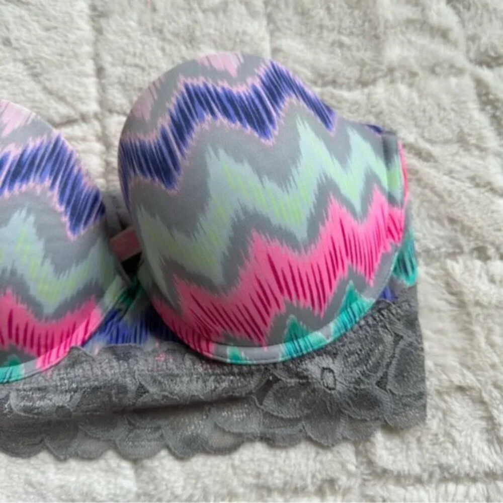 Victoria's Secret PINK | Gray & Rainbow Chevron Strapless Bustier | Size 34D
